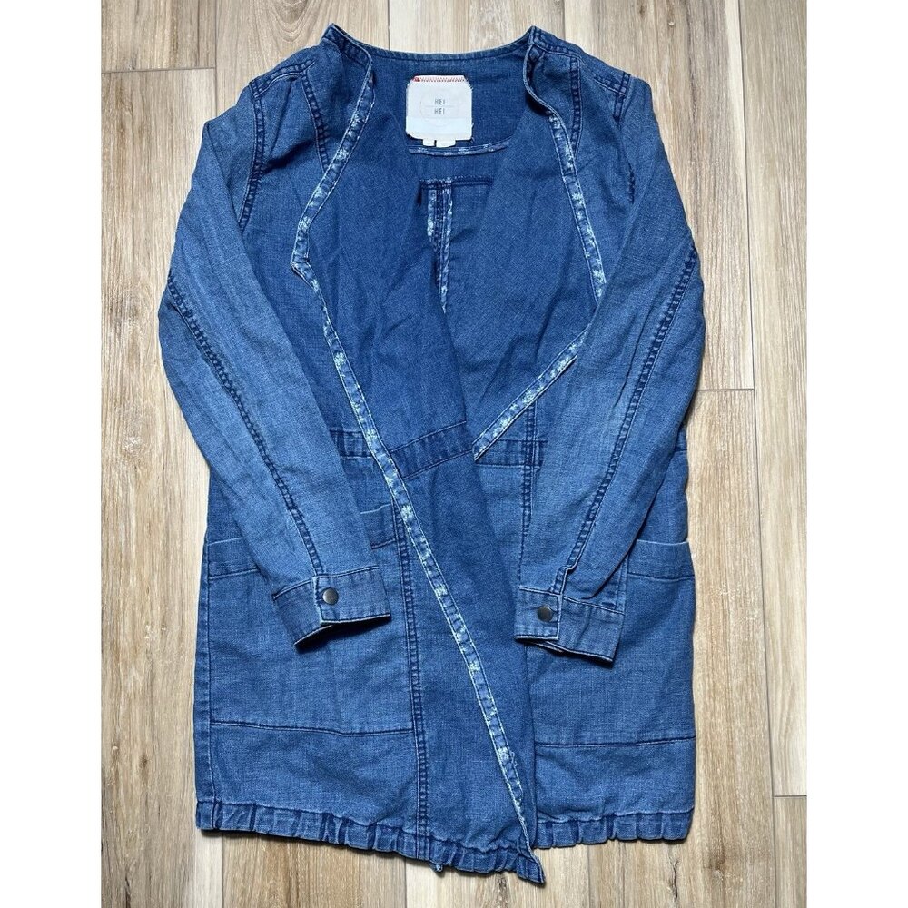 Hei Hei Anthropologie Open Front Linen Chambray Denim Jacket - Women Size XS